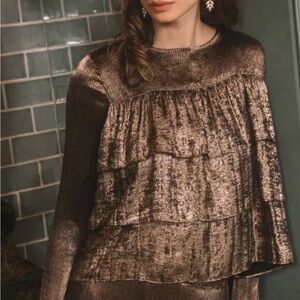 Current Air Shimmering Bronze Ruffle Top NWT Size M/L